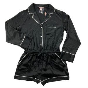 NWT Victoria's Secret Long Sleeve with Short Silky Romper Rhinestone - Size S